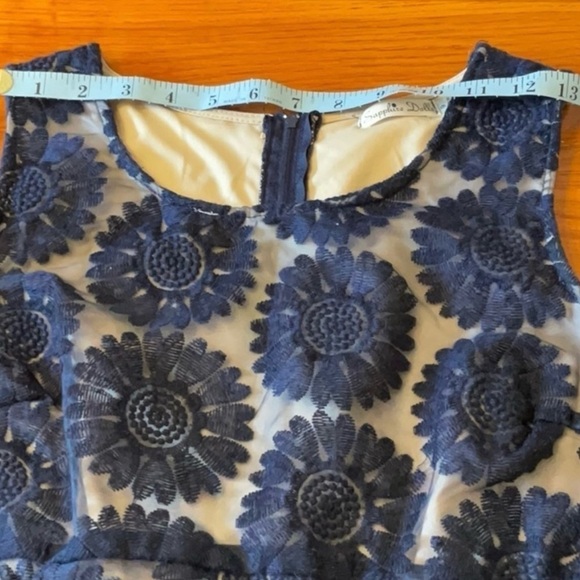 Sz 9 small Sapphire Dolls navy lace overlay with beige lining dress back zip - Picture 12 of 13